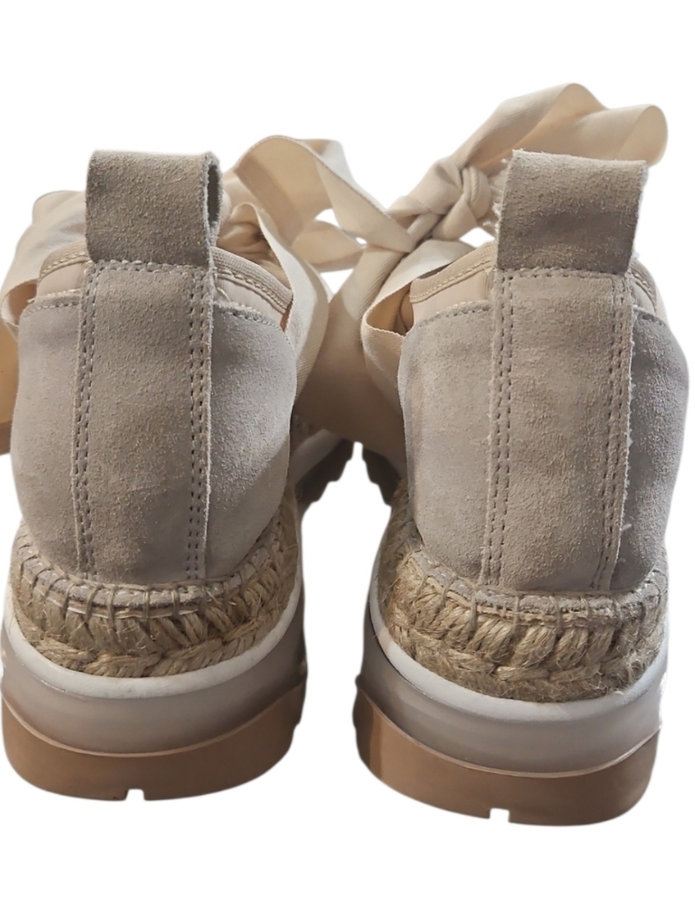 Free People Chapmin Espadrille Sneaker Ivory Ribbon Lace Platform Shoe Sz 7 - Picture 7 of 14